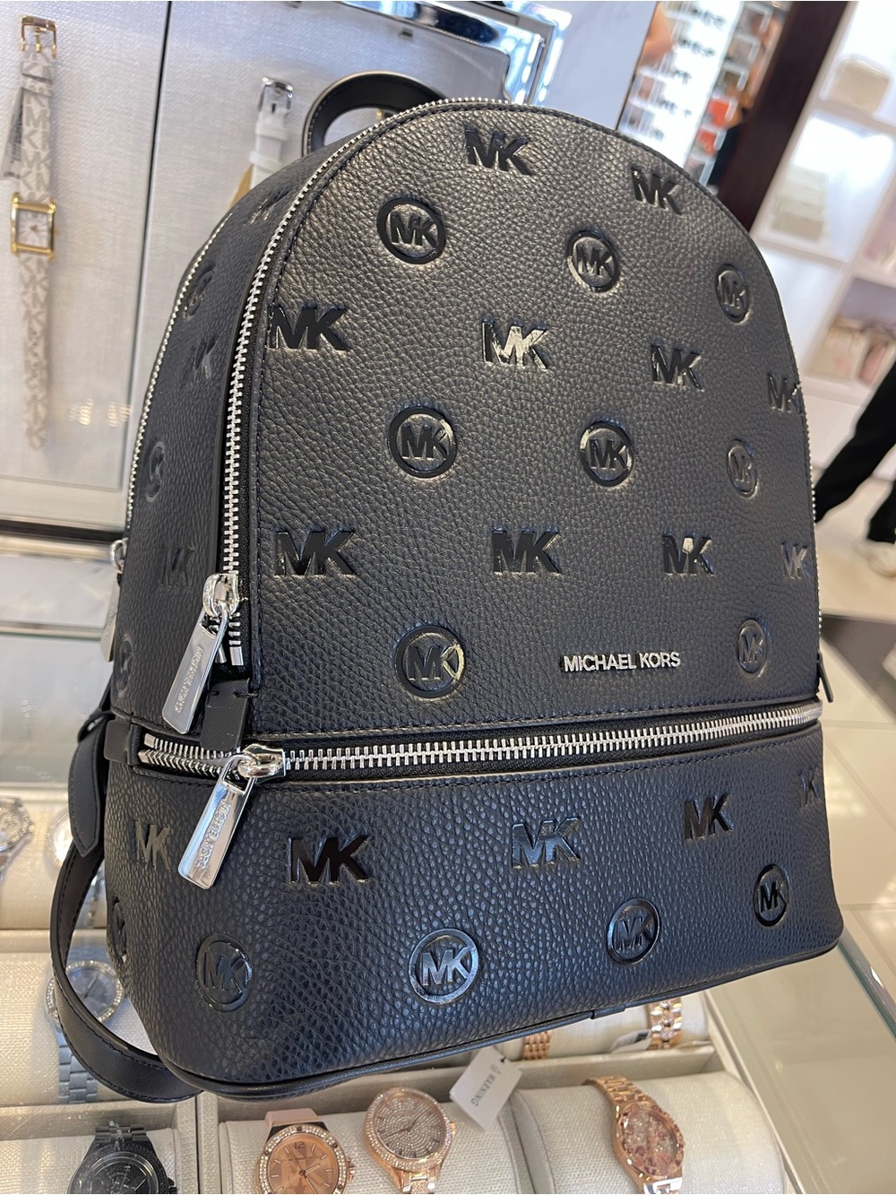 Michael Kors Rhea Medium Zip MK Logo Debossed Backpack
Black
NWT